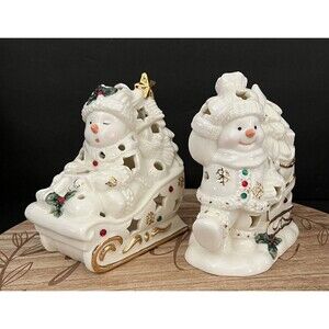 Holiday Home Accents Snow Kids Tealight Candle Holders Set
